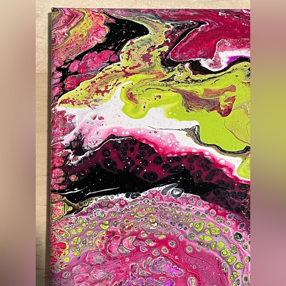 Vibrant Swirl Canvas Art in Pink, Green, and Black - Picture 2 of 7